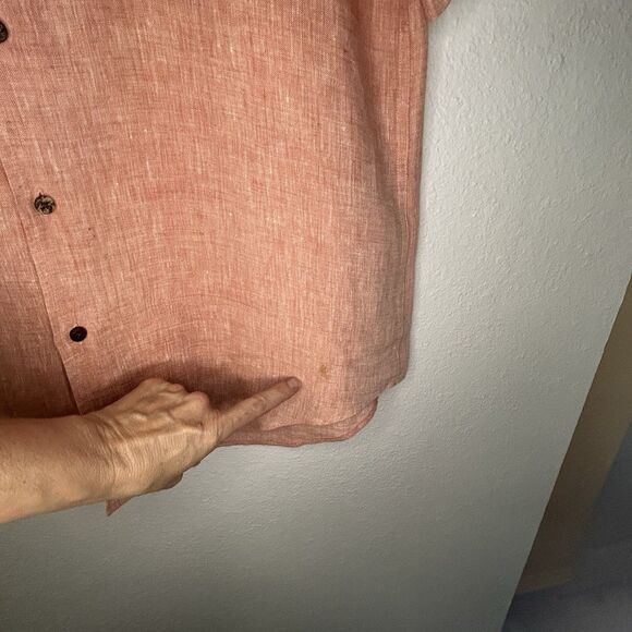 Jos. A. Bank Men's Linen Short Sleeve Peach Orange Wooden Buttons Size M - Picture 9 of 11